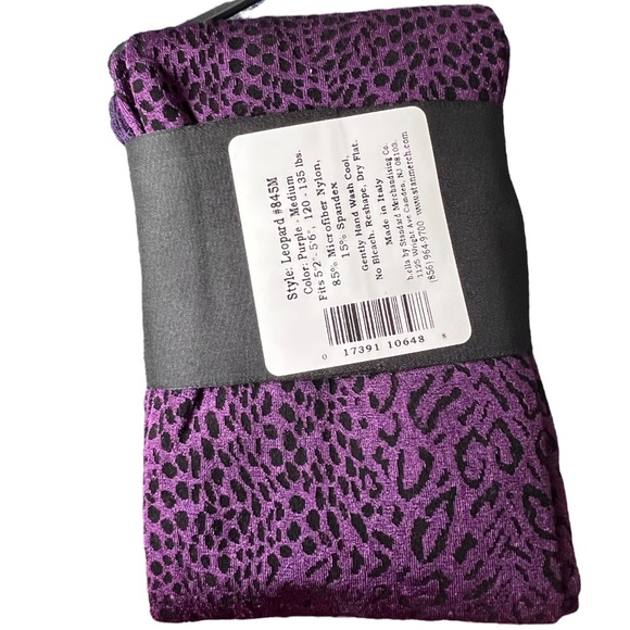 B.Ella Purple Leopard Print Luxury Italian Tights Microfiber Footless Medium - Picture 2 of 4